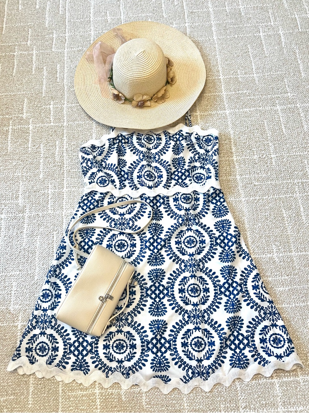Navy & White Embroidered Midi Sundress Size M-L